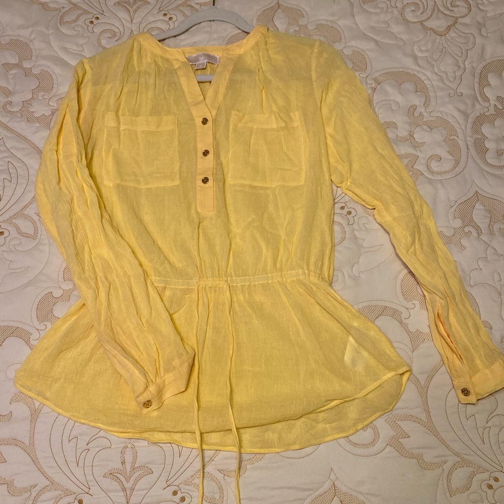 Michael Kors yellow tie waist button down blouse